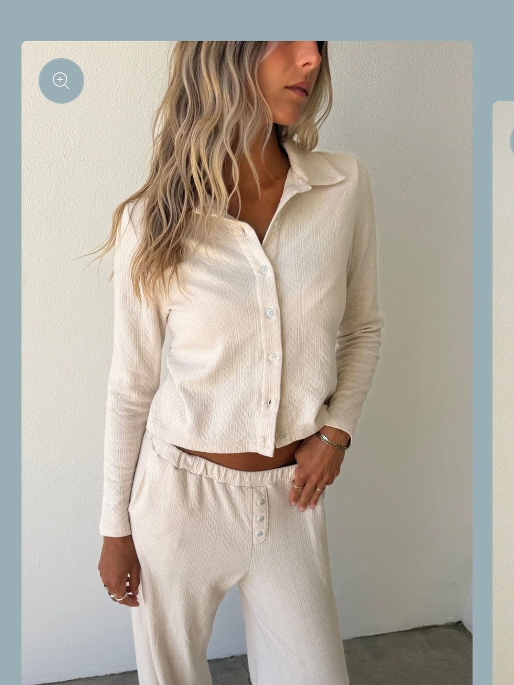 Merlot Haus Cream Ribbed Button-Up Lounge Top